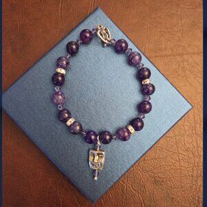 Swarovski Crystals & Genuine Natural Amethyst Gemstone Beads Bracelet
